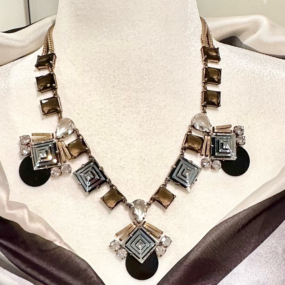 J. Crew Statement Necklace-Crystal & Black Enamel -Beautiful Condition!